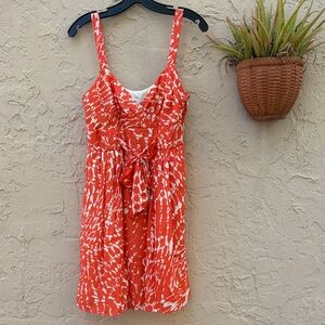 LC Lauren Conrad Fabulous Orange and White Printed Tie-Front Dress
